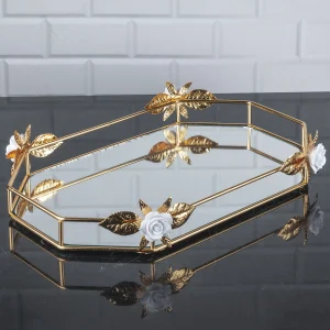 BEYAZ ÇİÇEK SEKİZGEN BÜYÜK TEL TEPSİ 40X25X7CM*6