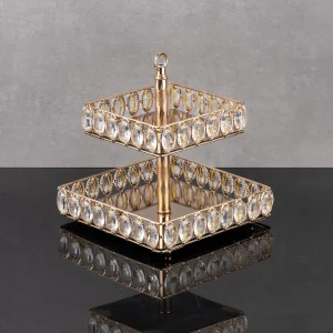 ZEYVE OVAL TAŞLI 2 KAT KARE SUNUMLUK 26x24x24cm