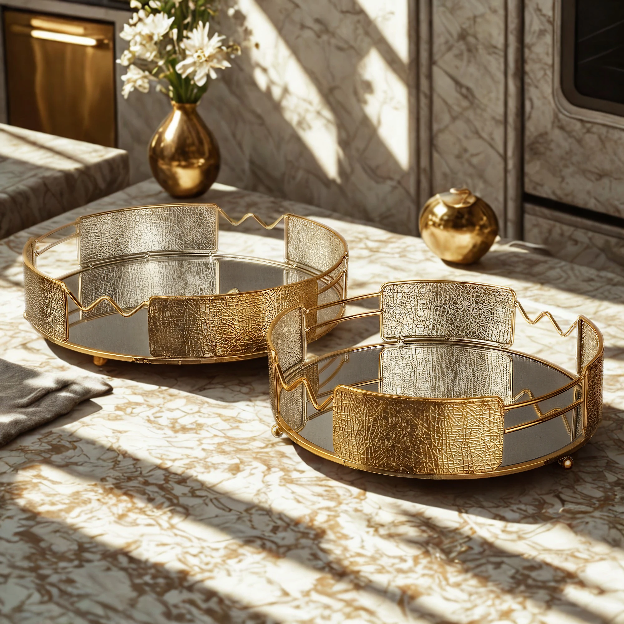 ZEYVE PARLAK METAL YUVARLAK 2 Lİ TEPSİ 25+30 CM *6