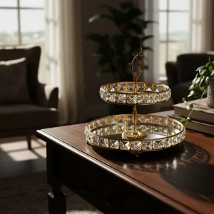 ALTIN ÇİFT KATLI KRİSTAL SUNUMLUK 18-25cm.