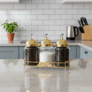 ALTIN ÜÇLÜ LÜKS YAPRAK BAHARAT SETİ 33x23x11cm