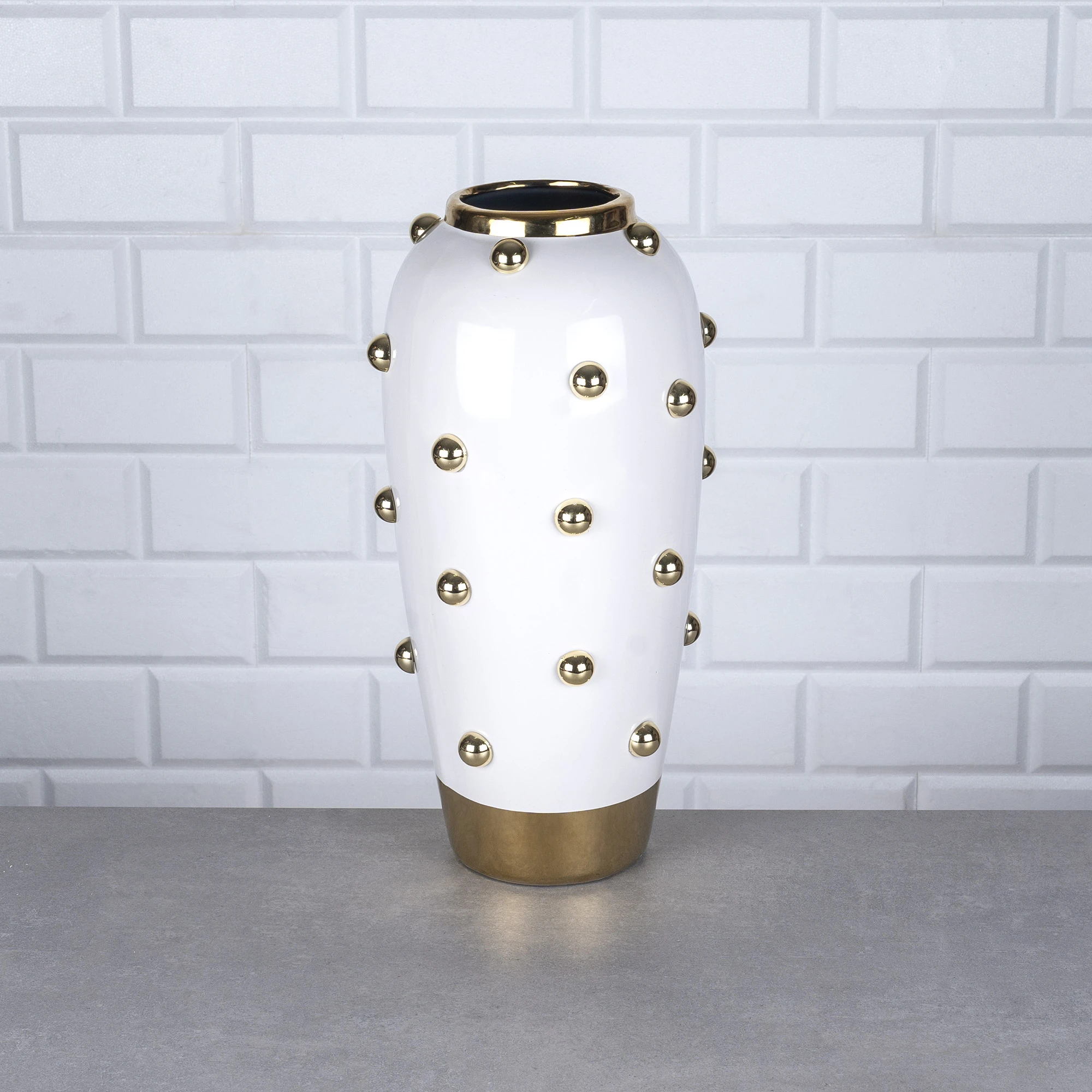 ZEYVE GOLD BEYAZ TOMBUL BONCUKLU VAZO 16x16x35cm*8