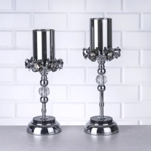 ZEYVE METAL ÇİÇEKLİ 2Lİ ŞAMDAN 36-40cm.