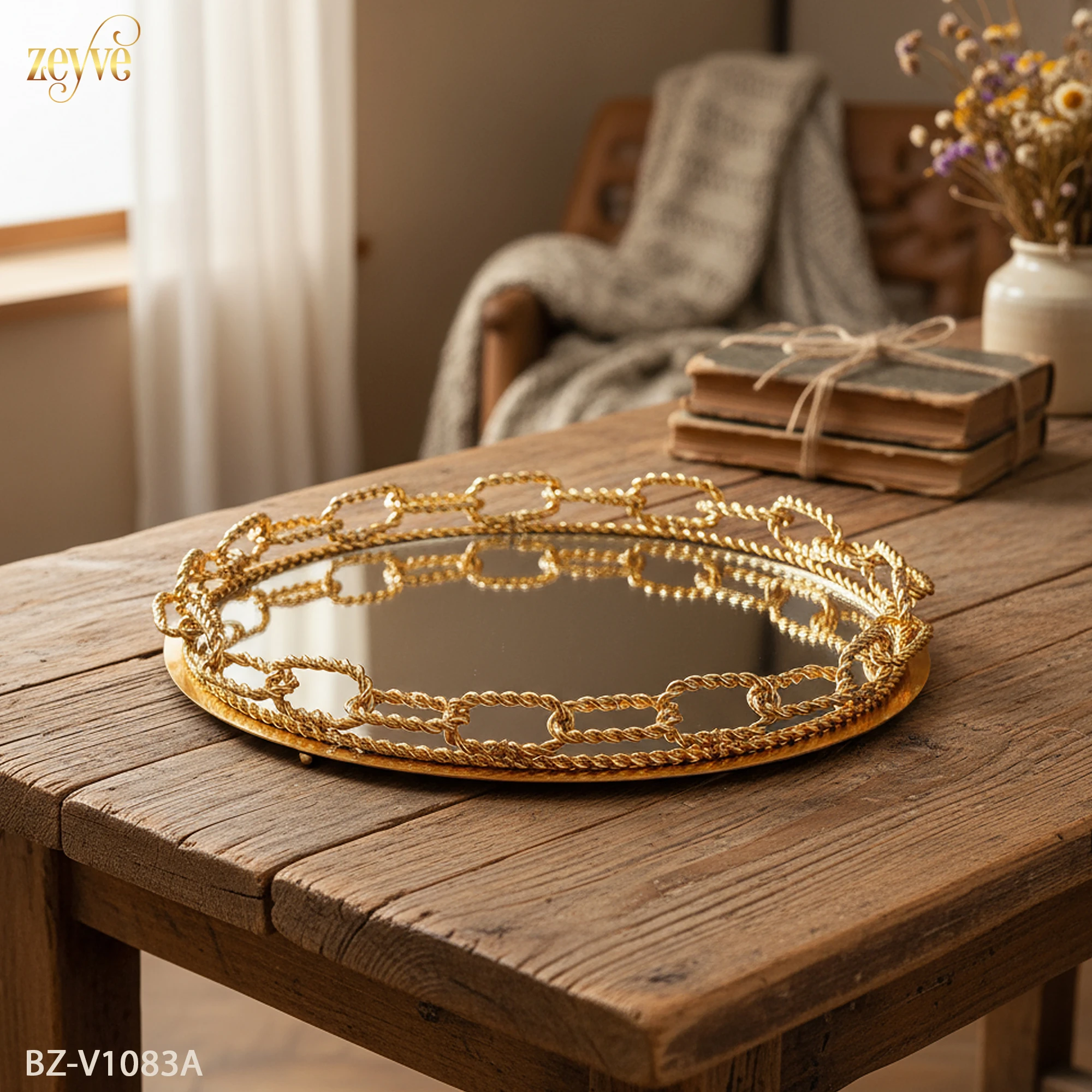 ZEYVE ZİNCİRLİ BÜYÜK YUVARLAK TEPSİ 40x40x5cm.