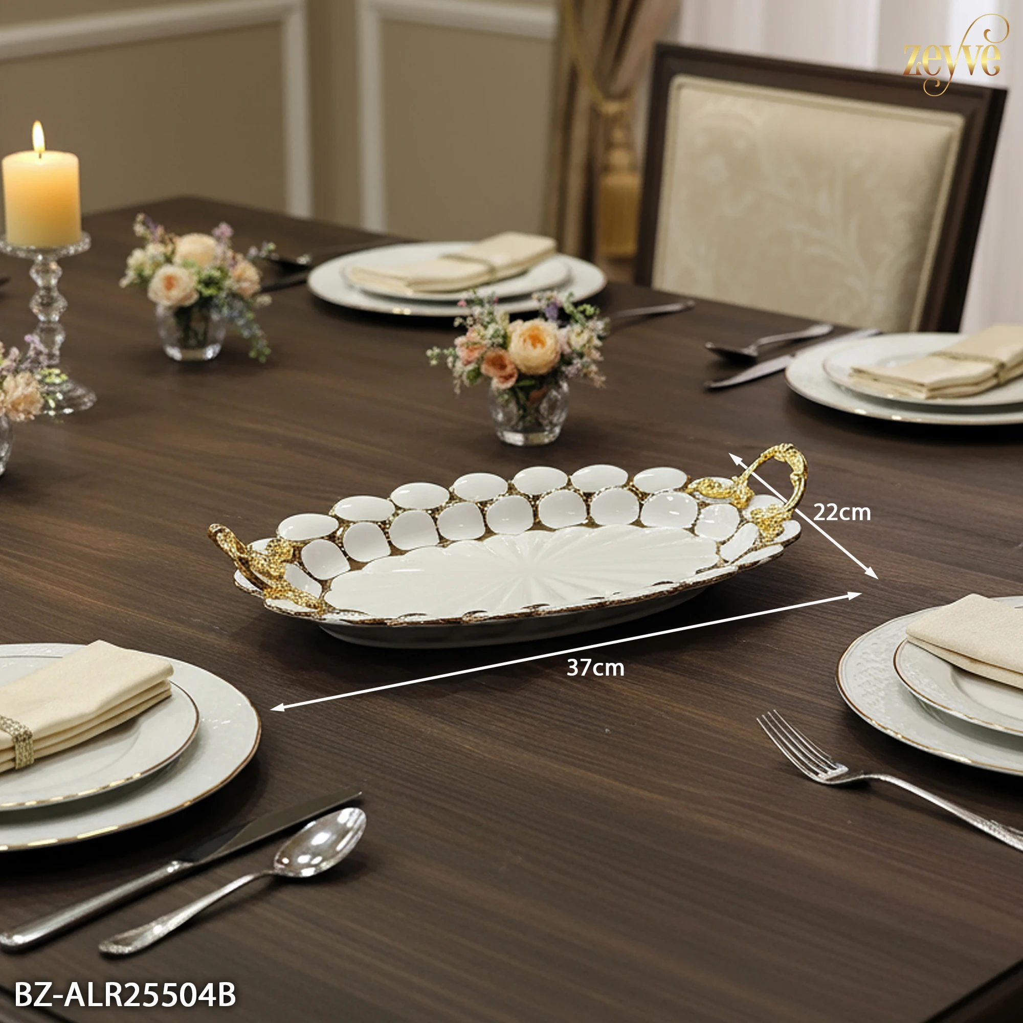 PORSELEN ALTIN KULP OVAL TABAK 37x22x7cm*12 - Görsel 3