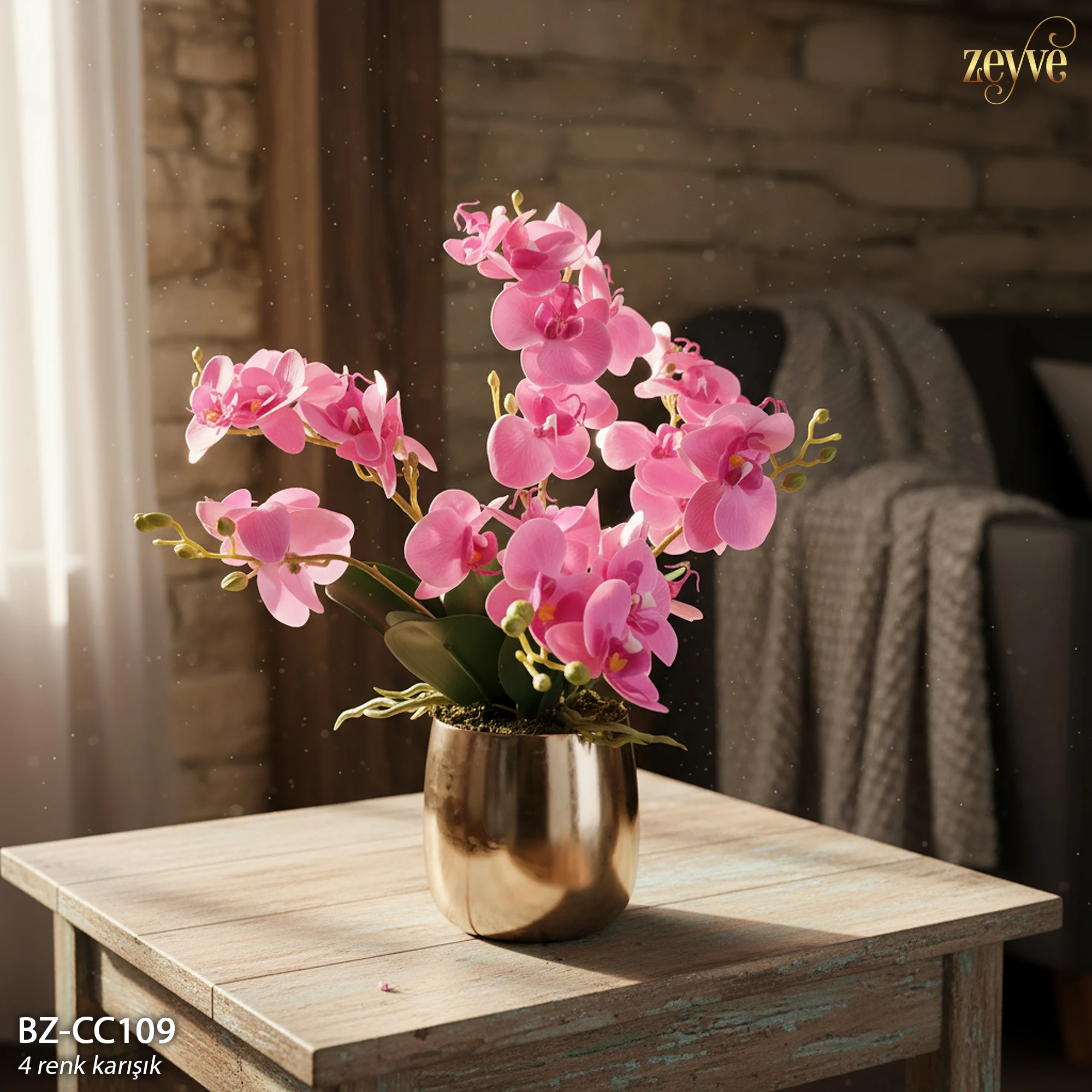 ZEYVE METAL SAKSILI 6DAL ORKİDE ARAJMAN 45cm 4RENK