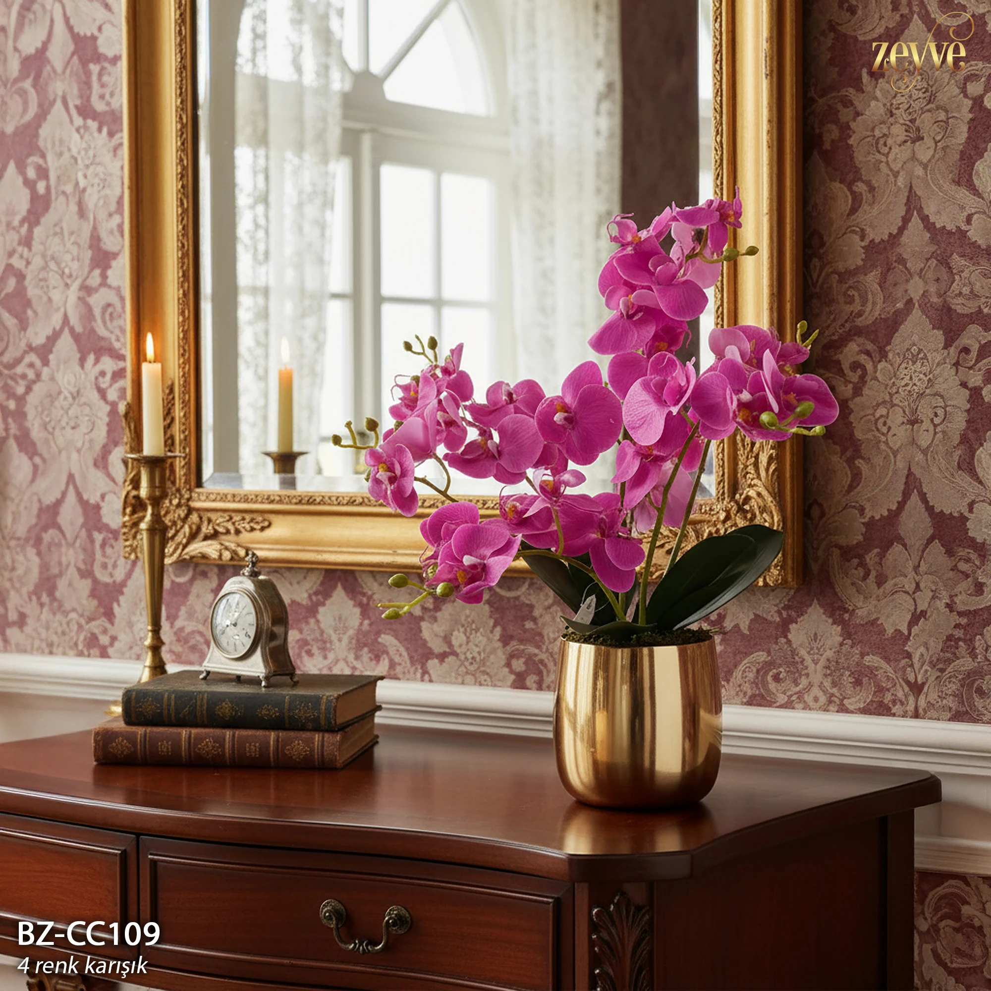 ZEYVE METAL SAKSILI 6DAL ORKİDE ARAJMAN 45cm 4RENK - Görsel 3
