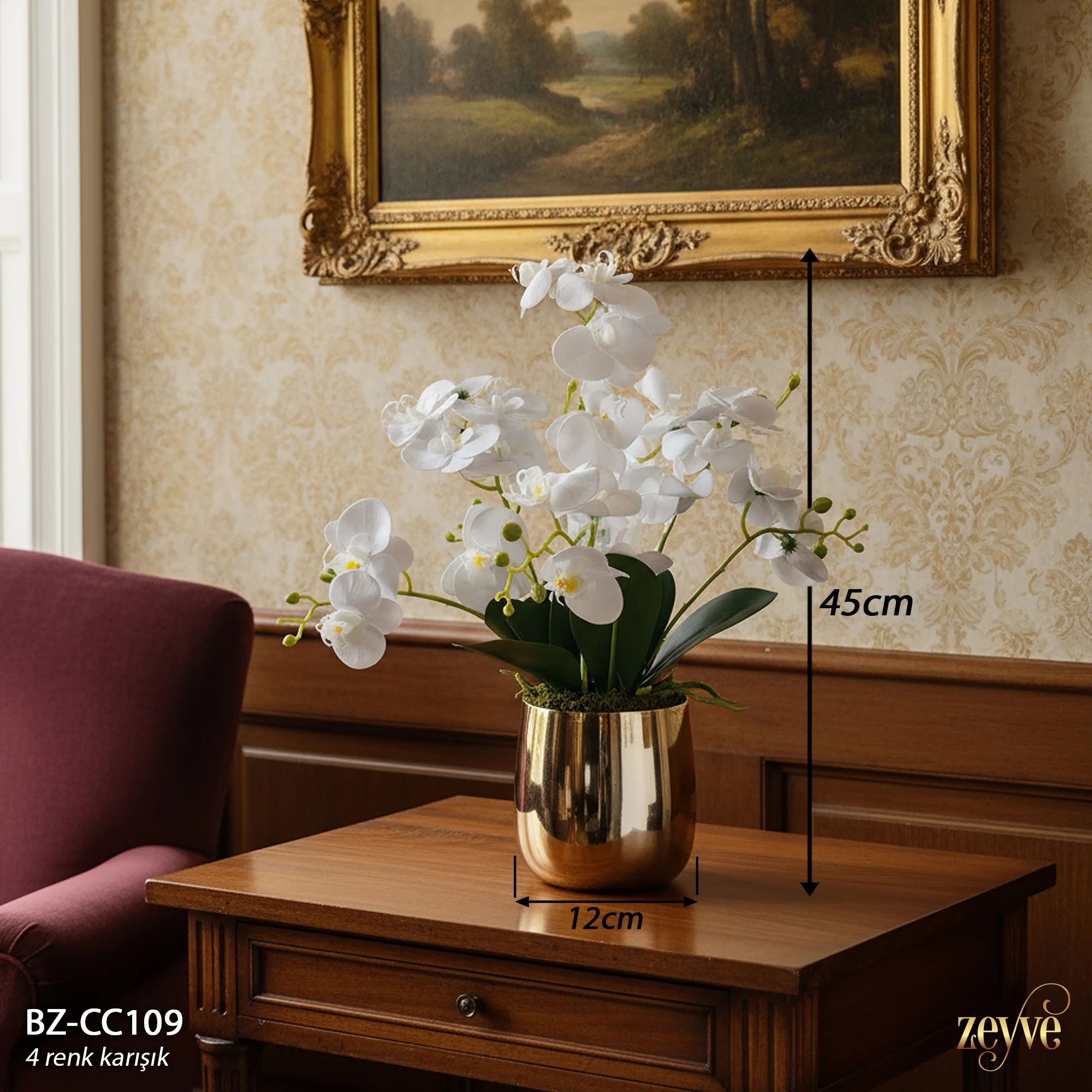 ZEYVE METAL SAKSILI 6DAL ORKİDE ARAJMAN 45cm 4RENK - Görsel 4