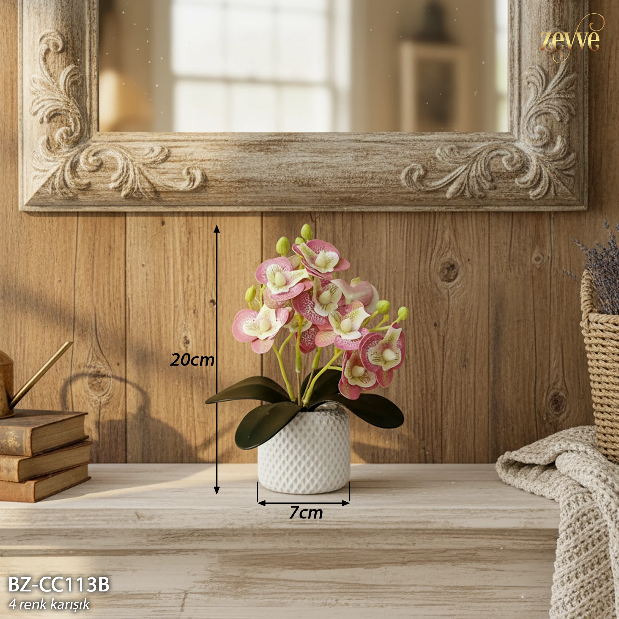 ZEYVE SERAMİK SAKSI MİNİ ORKİDE ARAJMAN 20cm 4RENK - Görsel 4