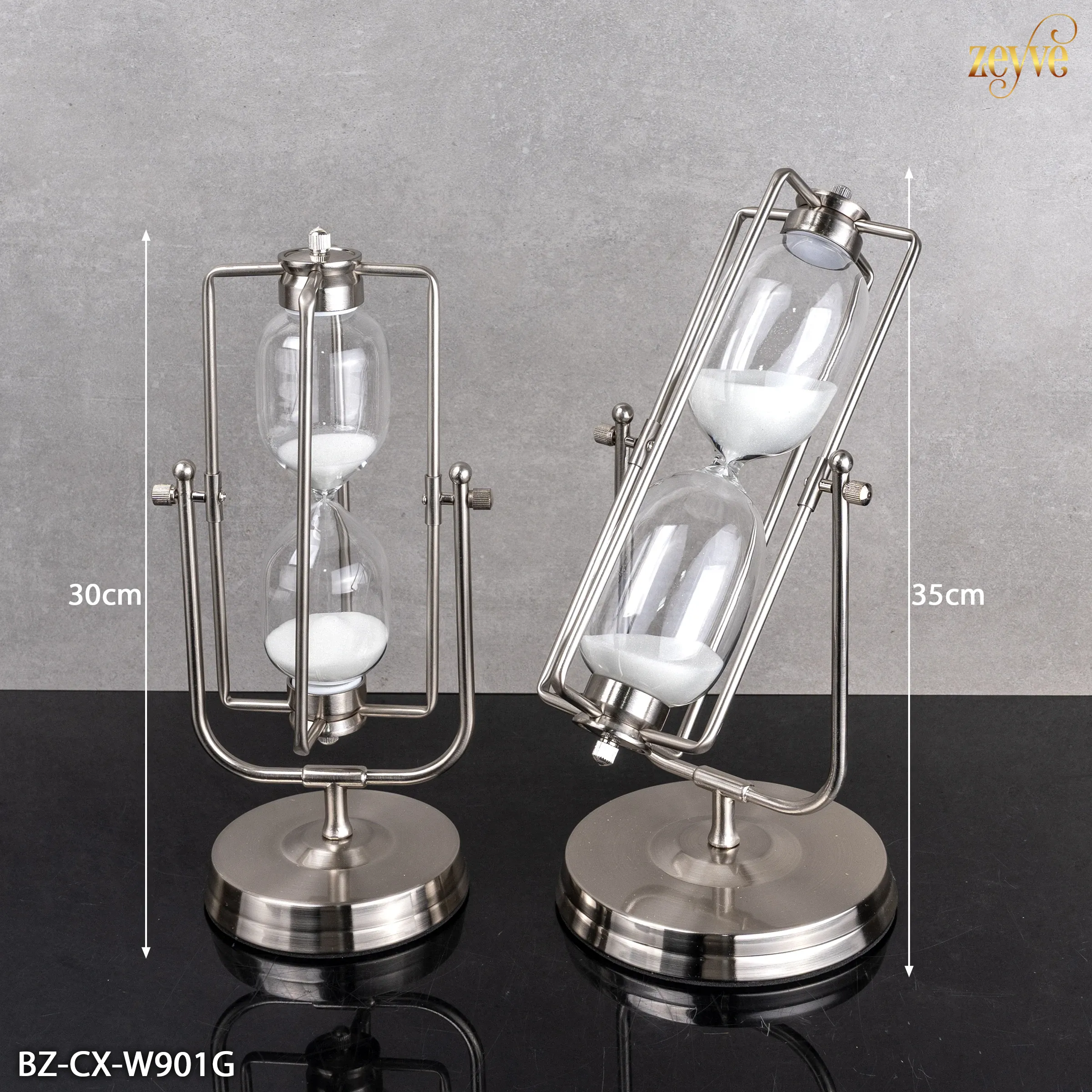 ZEYVE 2 Lİ KUM SAATİ DİKD. GÜMÜŞ 30x14-35x15cm. - Görsel 3