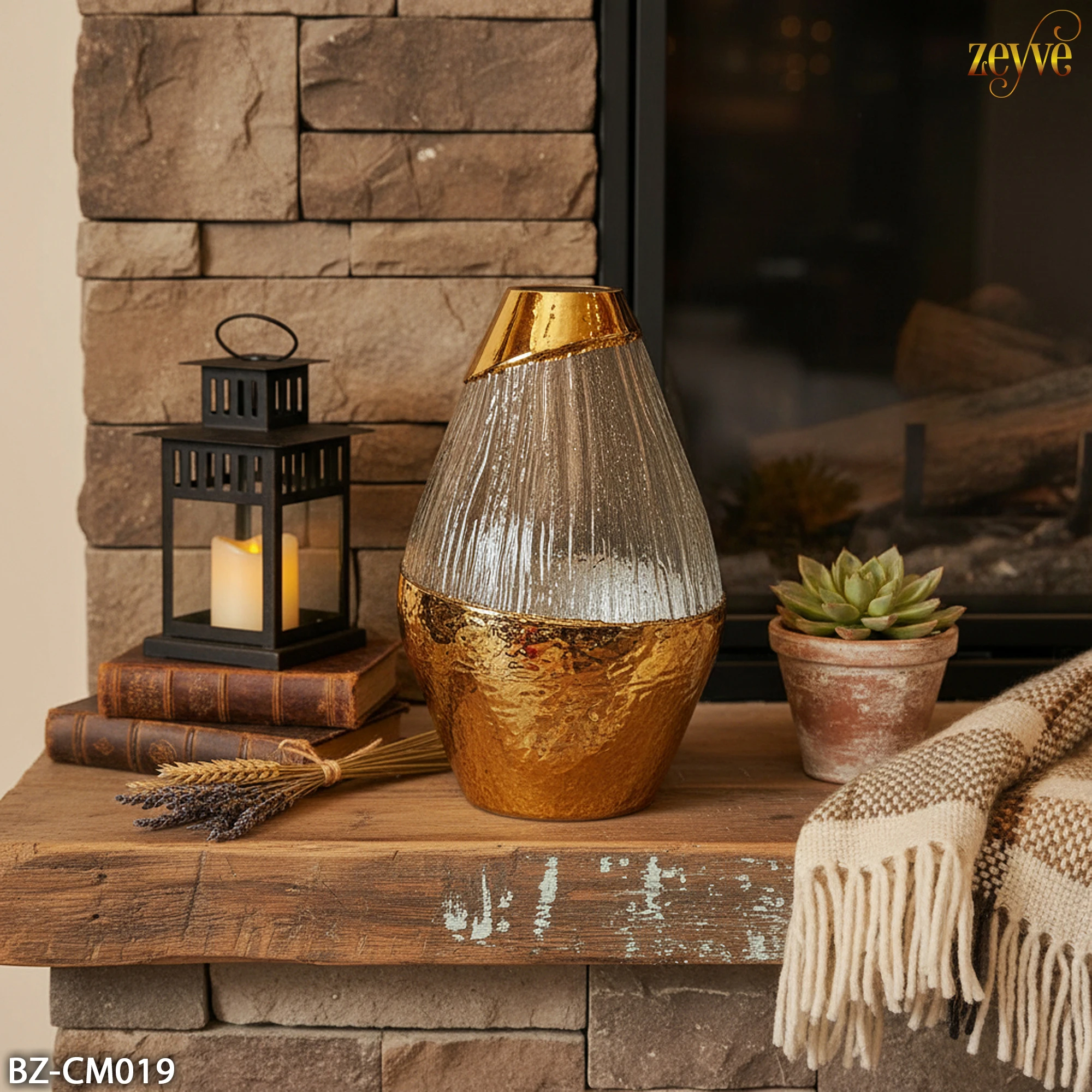 ZEYVE CAM GOLD KABARTMALI VAZO 18X28cm*12