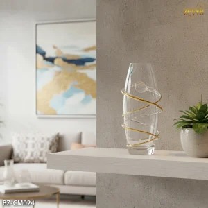 ZEYVE GOLD ŞERİTLİ CAM VAZO KÜÇÜK 25x10cm *24