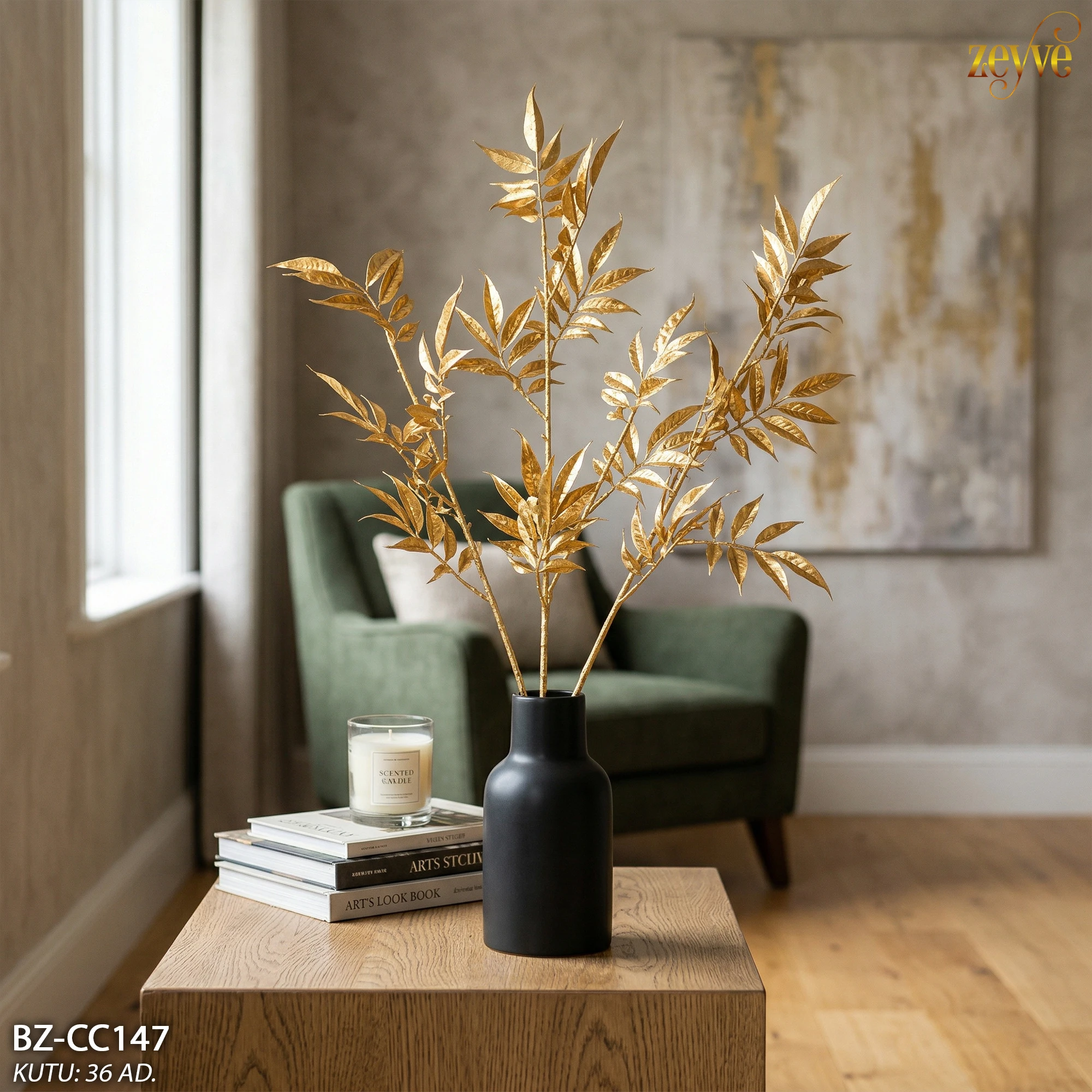ZEYVE ALTIN YAPAY GARNİTÜR ÇİÇEK 75cm. *36/288