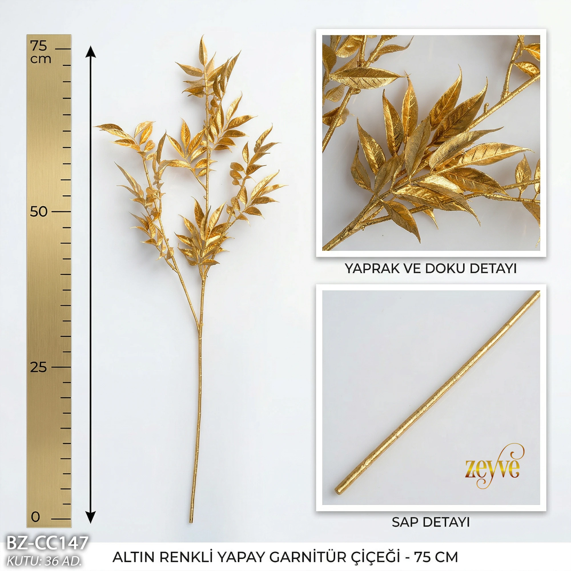ZEYVE ALTIN YAPAY GARNİTÜR ÇİÇEK 75cm. *36/288 - Görsel 2
