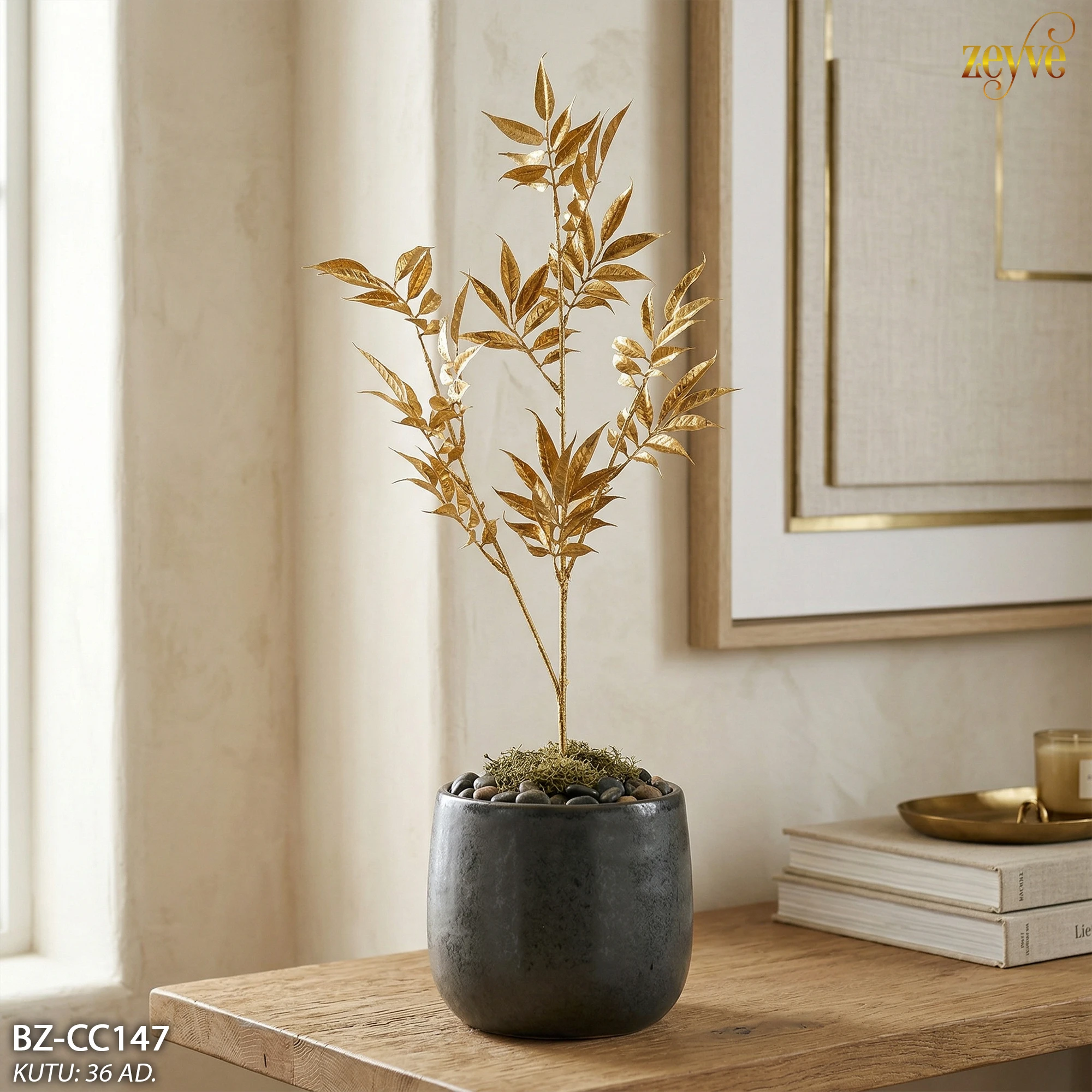 ZEYVE ALTIN YAPAY GARNİTÜR ÇİÇEK 75cm. *36/288 - Görsel 3