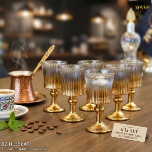 ÇİZGİLİ DESEN TİTANYUM KAPLAMA 6LI KAHVE YANI *24