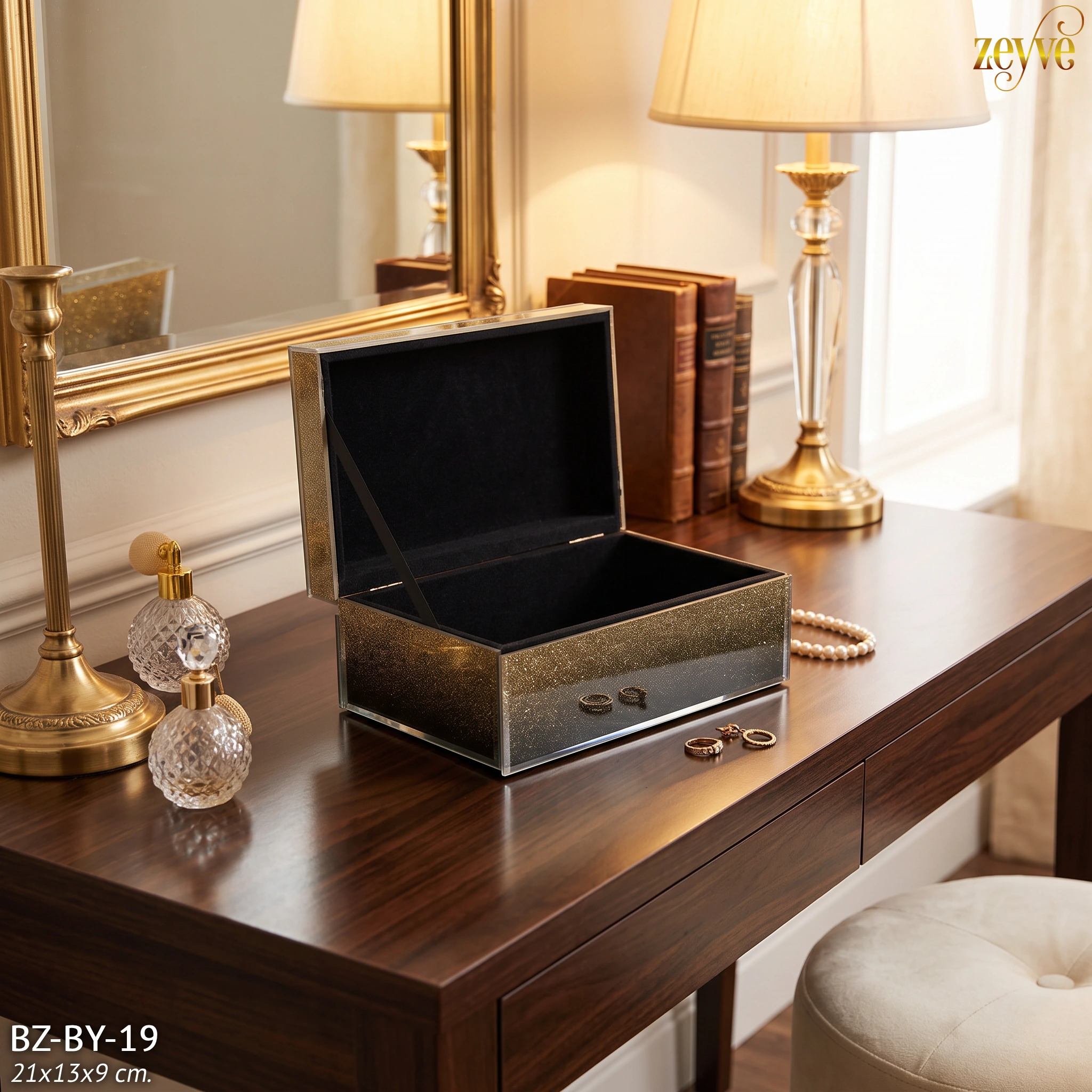 ZEYVE AYNALI GOLD MÜCEVHER SANDIĞI 21X13X8,5 *10