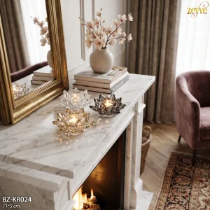 ZEYVE 3 RENK KRİSTAL LOTUS MUMLUK 11x5,5cm *48