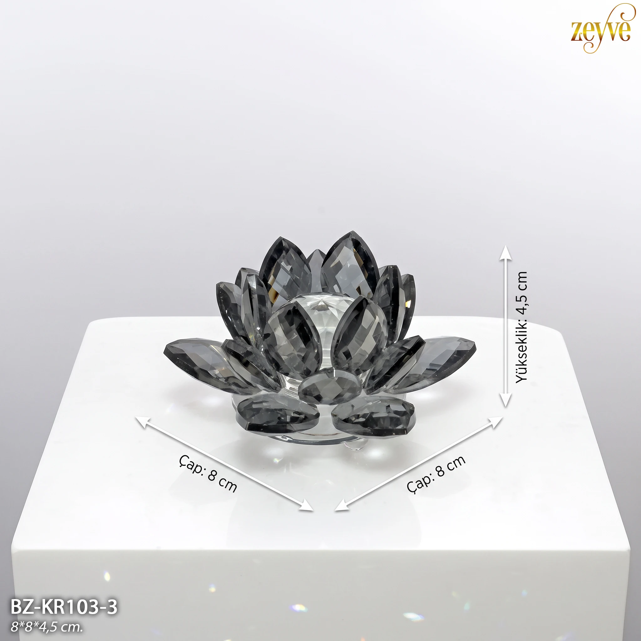 ZEYVE KRİSTAL LOTUS FÜME KÜÇÜK 8x8x4,5cm.*60 - Görsel 2