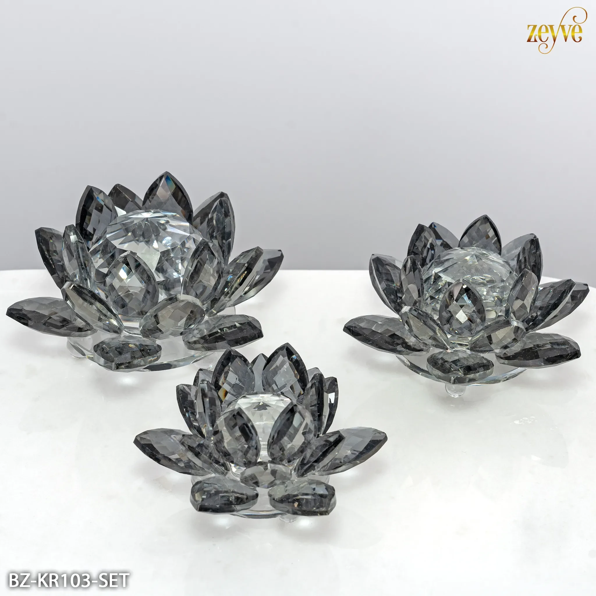 ZEYVE KRİSTAL LOTUS FÜME BÜYÜK 12x12x6cm.*48 - Görsel 4