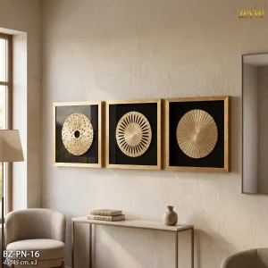 ZEYVE AHŞAP GOLD DEKORLU 3D TABLO SET 45x45cm*1set