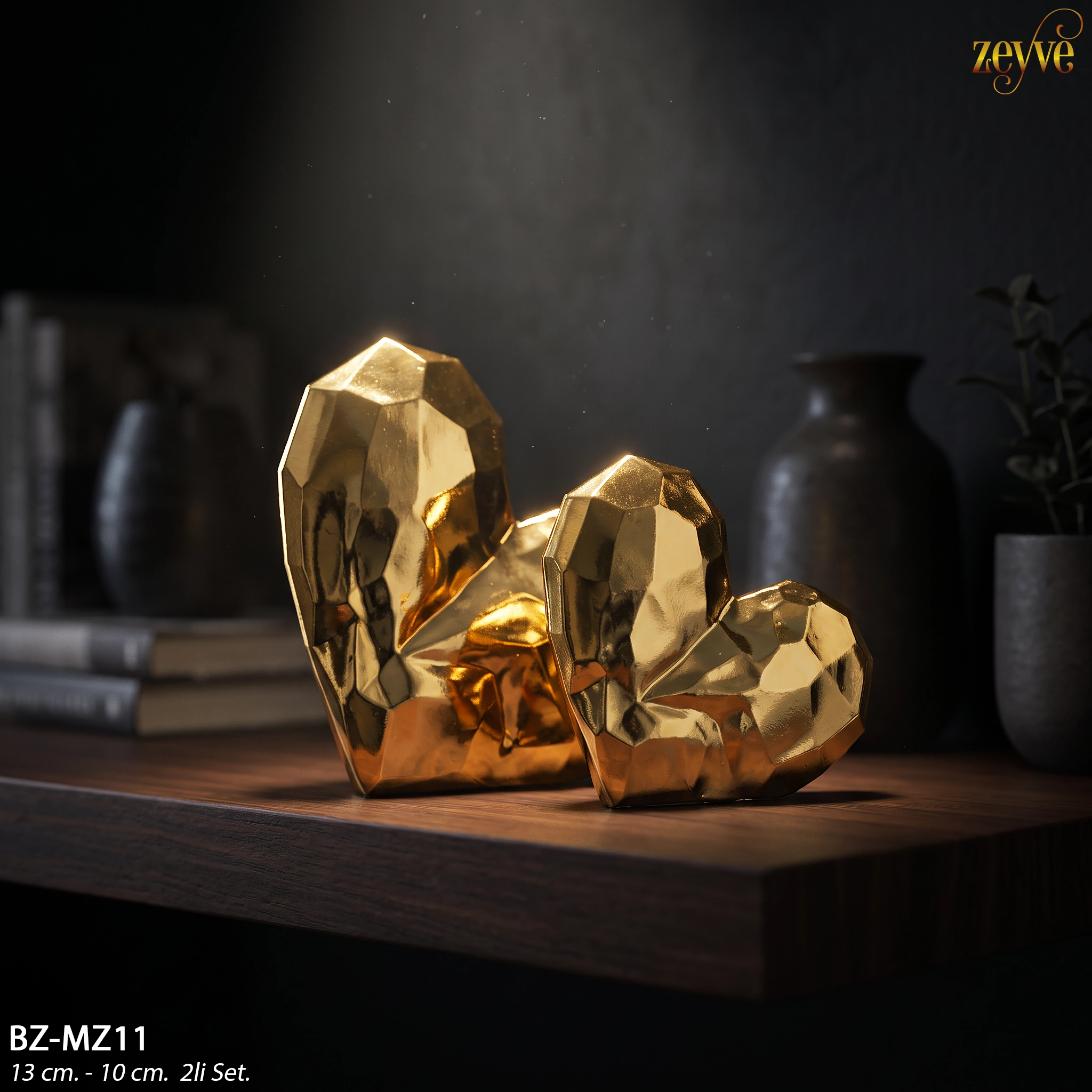 ZEYVE İKİLİ DEKOR RAF KALP SET 13-10cm*100