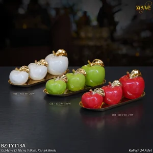 ZEYVE SERAMİK 3LÜ RENKLİ ELMA SET TEPSİ
